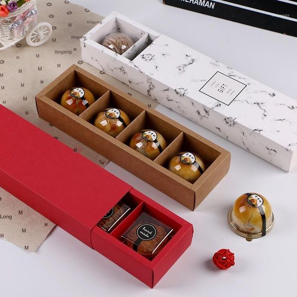 

gift wrap 10pcs 4 holds cupcake paper box kraft red egg yolk candy packaging diy mooncake storage1