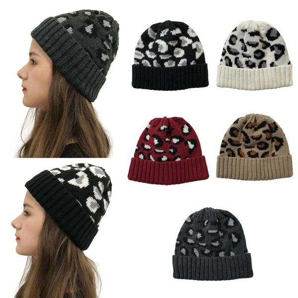 

women beanie hat winter warm woolen leopard skull cap, Blue;gray