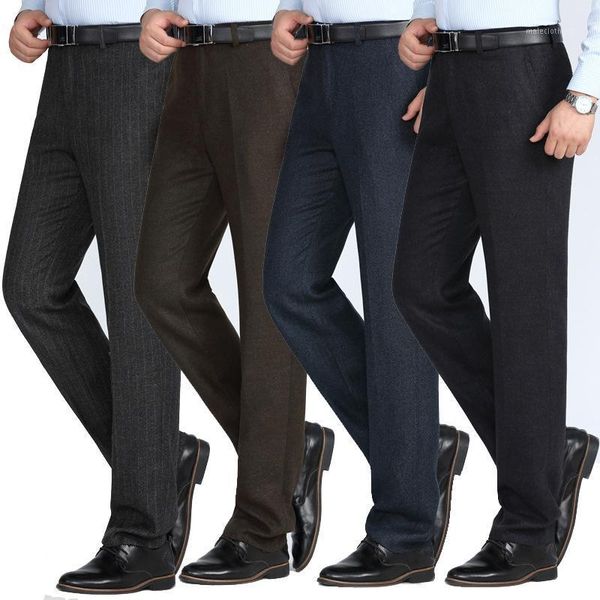 

men's suits & blazers autumn winter thicken dress trousers high waist loose business casual suit pants straight middle-aged men long qu, White;black