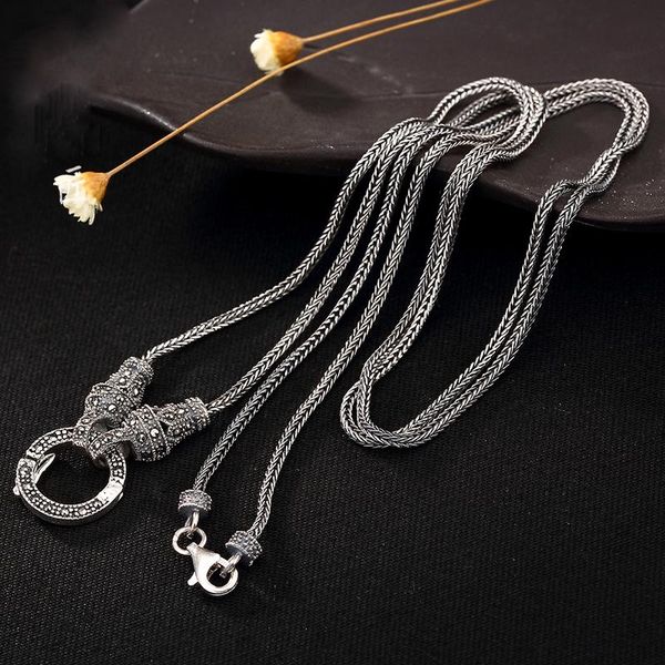 

chains gagafeel s925 thai silver buckle foxtail necklaces for women men rretro women's long section wild sweater chain