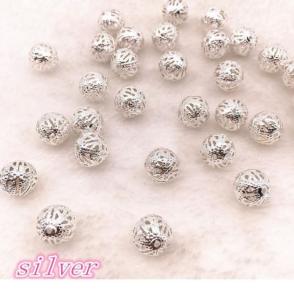 

150-30pcs 4/6/8/10mm hollow ball flower beads metal charms bronze /gold /silver plated filigree spacer beads for jewelr qylkab