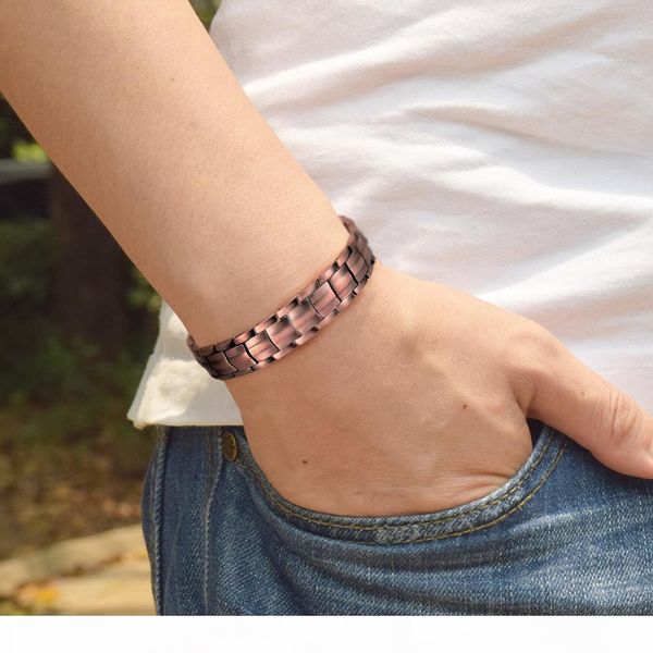 

jfume jewellery pure copper bracelets double row magnet therapy bracelet for men 8.5inches adjustable with link removal tool, Black