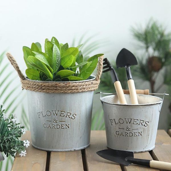 

vases pastoral style ornaments craft vase deskgarden flower bucket iron countryside vintage decoration for home room office