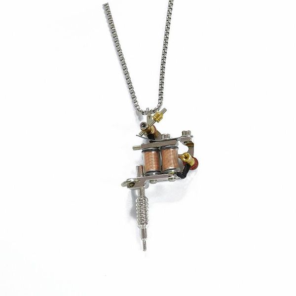 

unique tattoo machine necklace flower arm totem tattoo pendant hip hop punk biker party necklace men silver colour