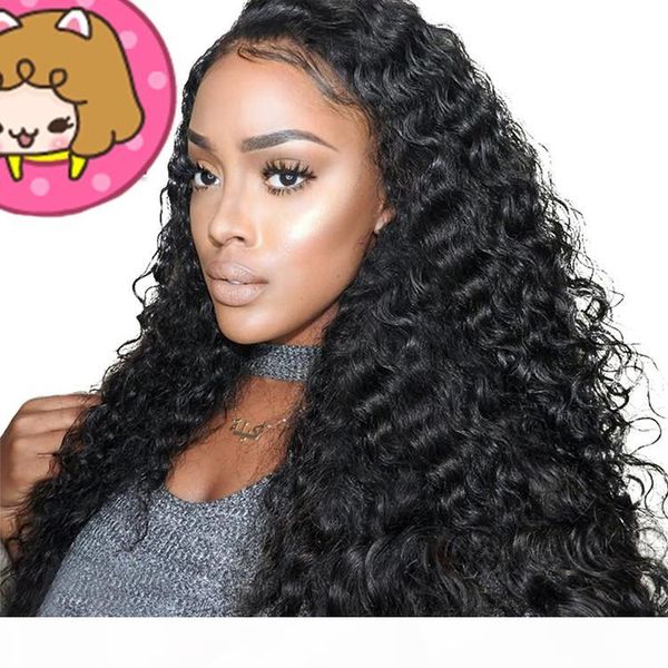 

no shedding new unprocessed virgin remy human hair long natural color deep wave full lace wig for women, Black;brown