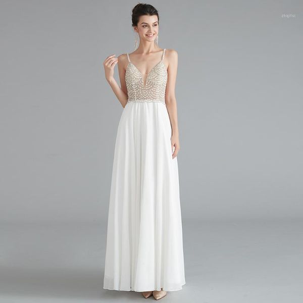 

plunging v- neck spaghetti straps long prom dresses 2019 backless beaded beading rhinestone vestidos de gala fairy1, White;black