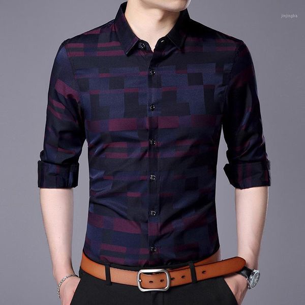 

selling 2020 casual men's long-sleeved shirt korean fashion lapel men's plaid shirt large size 4xl clothing1, White;black