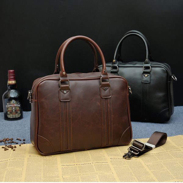 

luxury men's business mad horse briefcase, retro cross-shoulder single-shoulder computer pu leather handbag file bag