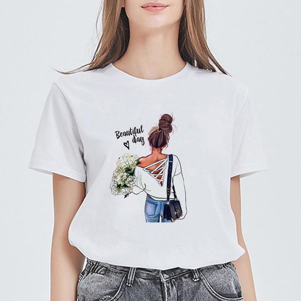 

trendy summer fashion women's fashion t-shirt funny cute kpop beautiful day t shirts plus size female tshirt, White