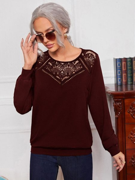 

contrast guipure lace pullover i09e#, White;black