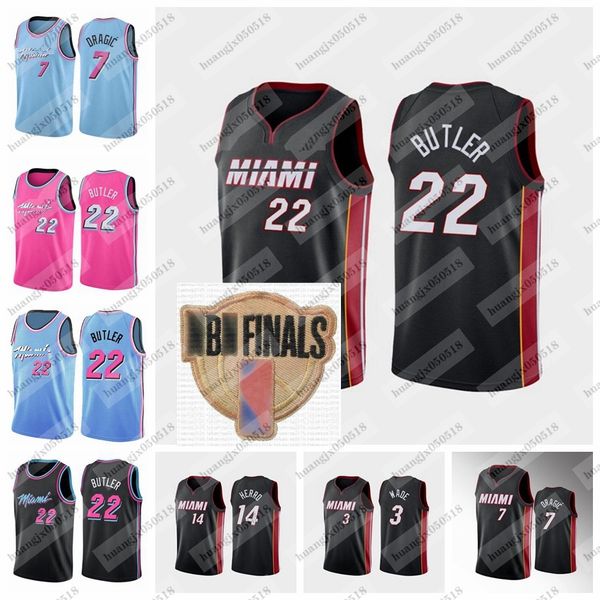

2020 finals men jimmy 22 butler dwyane 3 wade tyler 14 herro goran bam dragic adebayo basketball jersey miami team basketball jersey, Black;red