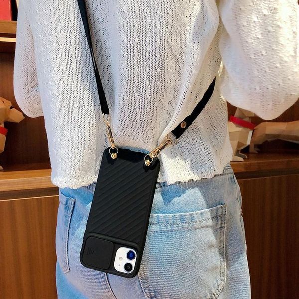 

slide camera protect phone case for iphone xr x xs 12 mini 11 pro max se2020 7 8plus crossbody shoulder strap qylegn