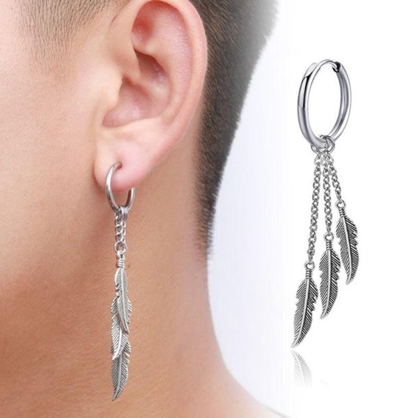 

dangle & chandelier retro fringed chain earrings men women ear buckle leaf pendant earring jewelry, Silver