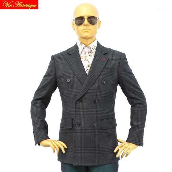 

custom tailor made men's bespoke suits business formal wedding ware bespoke 2 piece (jacket+pants) grey whales plaid heavy wool1, White;black