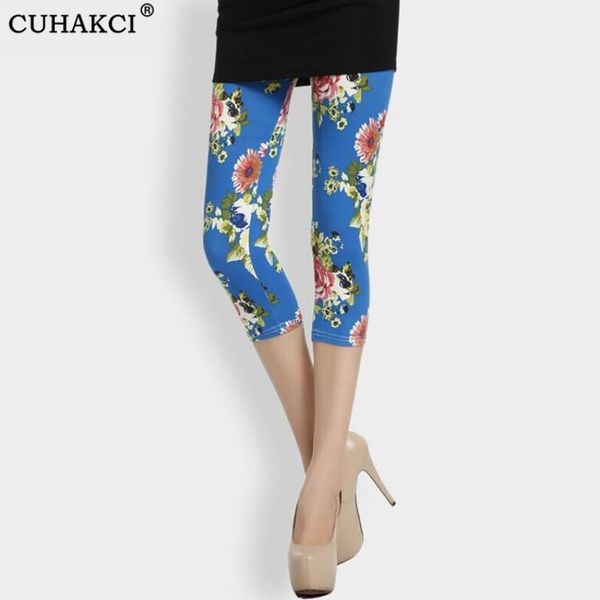 

cuhakci women fashion slim high waist pants calf length floral printed leggings elastic fitness plus size legging xxl mujer, Black;white