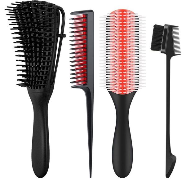 

hair brushes 4-piece entangled comb, three-layer teasing comb with rat tail, suitable for from 3a to 4c, Silver