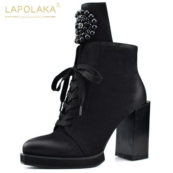 

boots arrivals fashion square high heels add fur platform autumn winter women shoes vintage ankle female, Black
