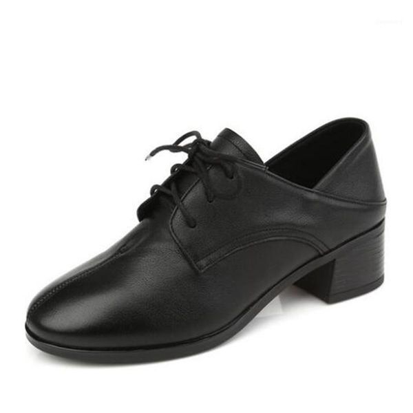 

2020 new spring round head deep mouth shoes woman genuine leather shoes fashion casual elegant comfort high heel1, Black