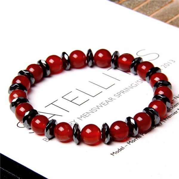 

fashion red agates charm bracelets men positive energy hematite elastic bracelets women natural stone lucky bracelet jewelry, Black
