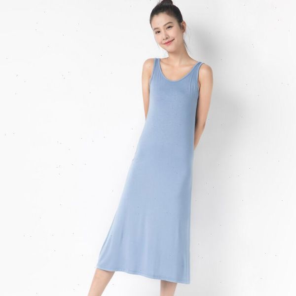 

2021 womens fashion modal dress spaghetti vest 82 to 110cm long under dress spring and summer ladies casual dresses, Black;gray
