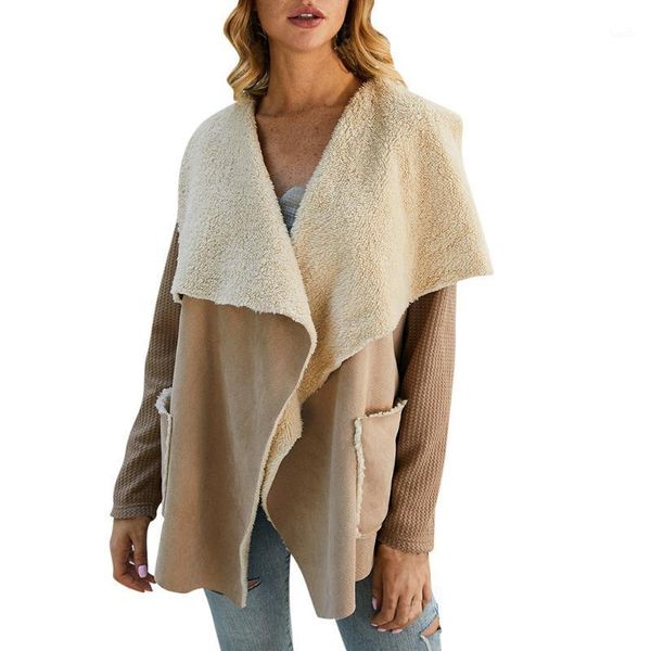 

chamsgend woman cardigan coat knitted sweater patchwork autumn knitwear sleeve long sleeves pocket keep warm coat 10281, Black