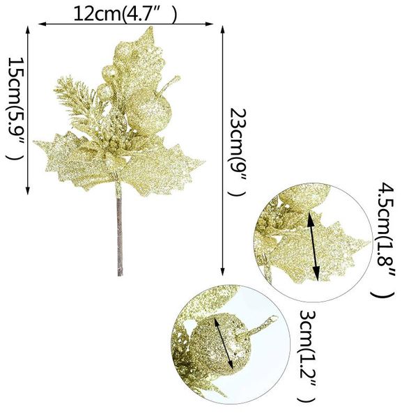 

1 шт. рождественская елка украшения аксессуары глод серебряный блеск искусственный цветок поддельных растений лист рождественские вечеринки