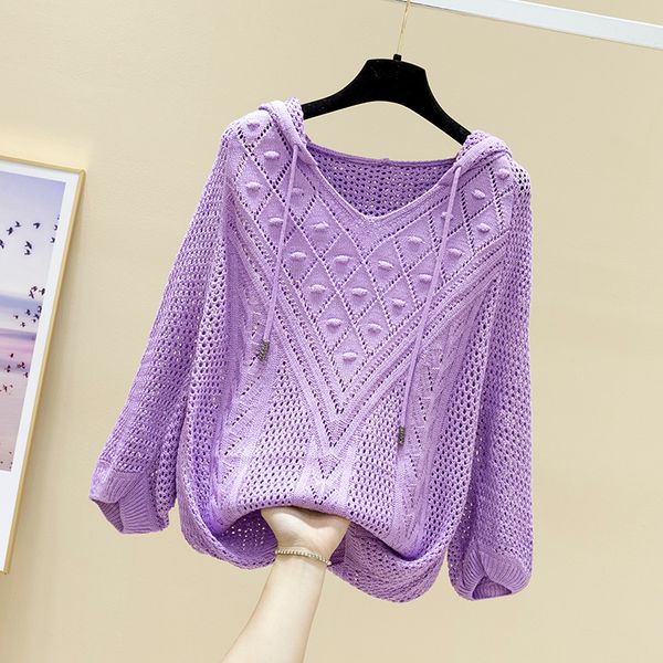 

2021 hooded pullover women's spring summer new bat sleeves loose candy colors sweater female hollow knitwear thin coat y72 xovh, White;black
