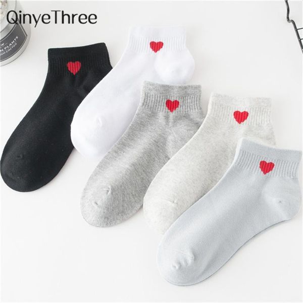 

cute love heart patterned spring summer soft cotton short sock students campus fashion1, Black;white