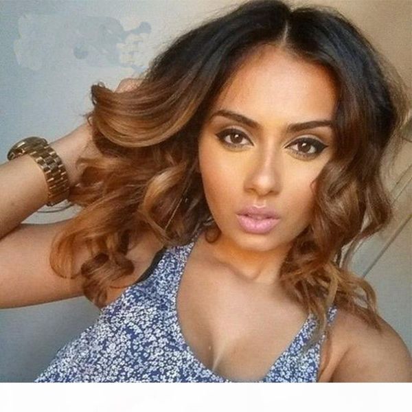 

mhazel short bob curly virgin hair full lace front wig middle part 16inch 1b# 30# brazilian hair wig, Black;brown