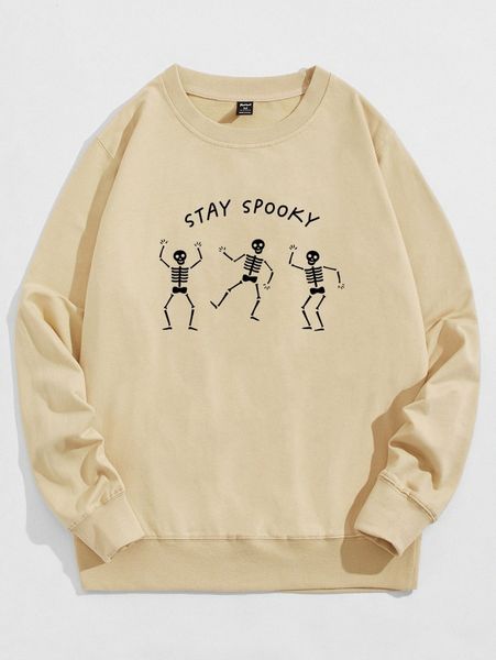 

romwe guys skeleton letter print sweatshirt r580#, Black