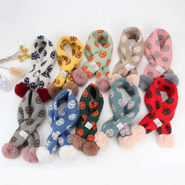 

face autumn knitting winter children's new ball smiling warm thickened boys and girls wool neck baby cross scarf, Red;brown
