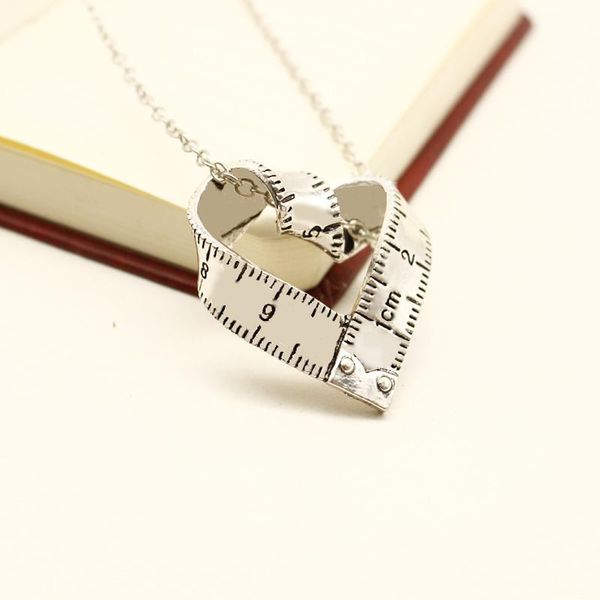 

personality design alloy heart shape ruler love measurement pendant necklace for teacher students friend lover jewelry gift, Silver
