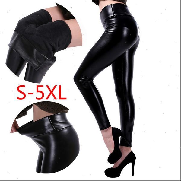 

5xl large size thicker legging women black high waist leather leggings fitness pu leggins push up slim skinny warm trousers