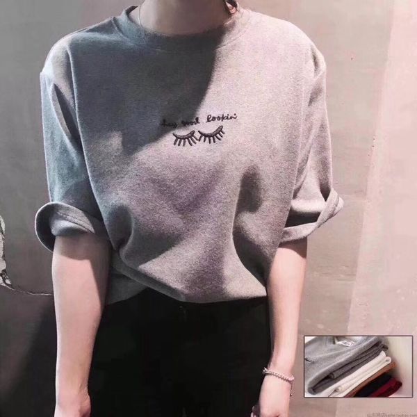 

7qei0 нового стиль вышитого woolt футболка и woolkorean ресницы просто ветер истиранию шерсть с толстой хлопковой основой вышивкой сплошного, White