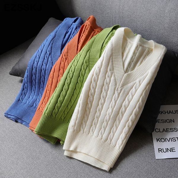 

twist casual autumn winter basic short sweater vest v-neck sleeveless crop sweater pullovers women loose pullover female, White;black