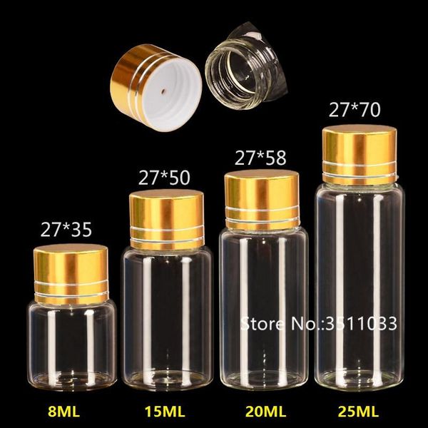 

30pcs 8ml 15ml 20ml 25ml transparent small glass bottle with screw cap mini tiny vials containers wishes bottle gold metal lid