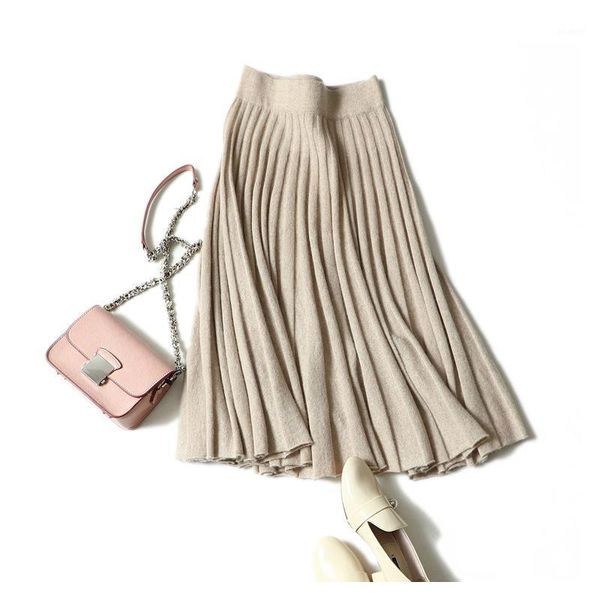 

women's casual high waist cozy quality 100% cashmere pleat skirt1, Black