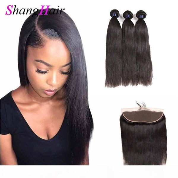 

9a malaysian straight hair bundles with 13x4 lace frontal malaysian body wave virgin human hair bundles with frontal closure human hair weft, Black