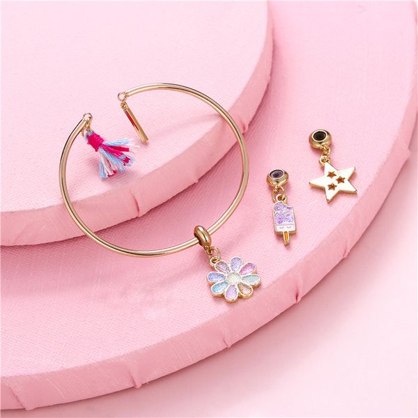 

sweet popular childrens kids babys bracelet cartoon ice cream five-pointed star flower diy dripping alloy pink diamond neckalce bracelet set, Silver
