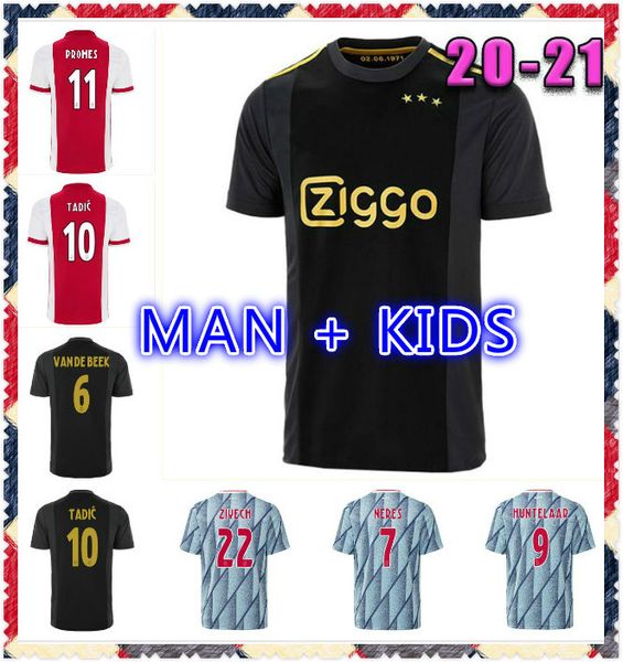 

men + kids 20 21 ajax amsterdam fc soccer jersey 2020 2021 promes álvarez tadic neres van beek football shirts uniforms maillot away third, Black;yellow