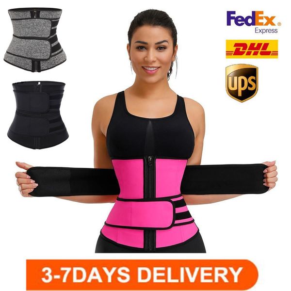 

us stock custom logo men women shapers waist trainer belt corset belly slimming shapewear adjustable waist support body shapers fy8084, Black;gray