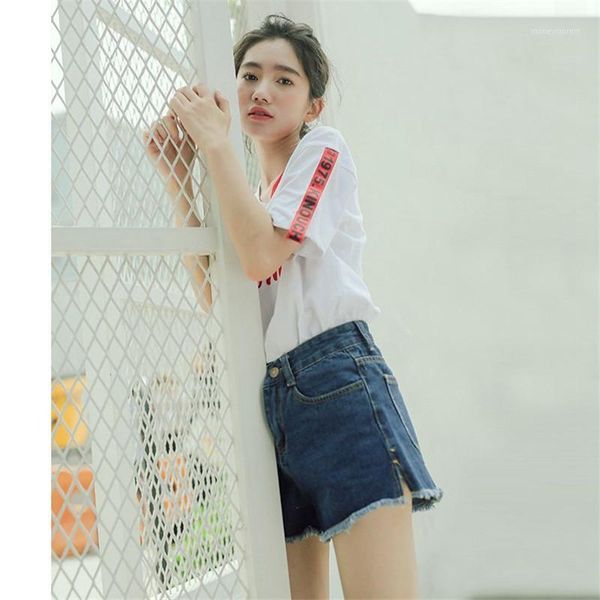 

2019 summer korean version of the new high waist loose skinny denim short1, Blue