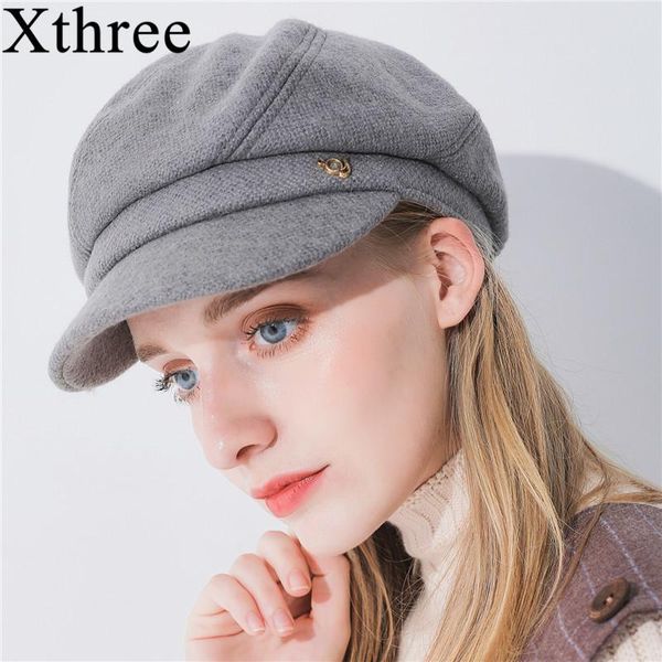 

sboy hats xthree winter women's hat wool octagonal with visor fashion solid sboys for girl women autumn, Blue;gray