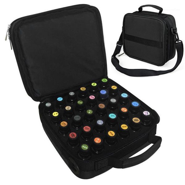 

3 color 42 boles essential oil carrying black case make up storage bag for traveling sturdy double zipper cosmetic bag1