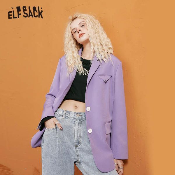 

elfsack purple solid single breasted korean blazer women jacket,2020 autumn pink pure causal feminism oversize daily outwears, White;black