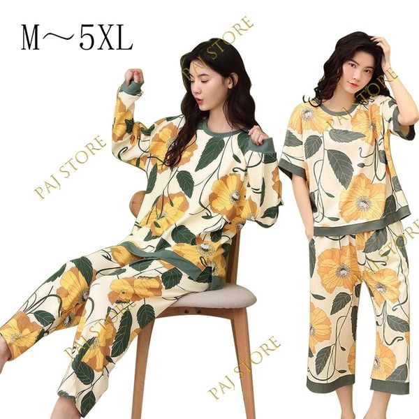 

paj large size cotton ladies home wear ladies' pyjamas 4xl 5xl loose home clothes set bat sleeves sleepwear 100kg wear 201027, Black;red