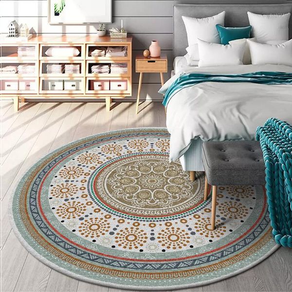 

stylish and simple fresh national wind yellow-green circle circular living room bedroom non-slip mat carpet1