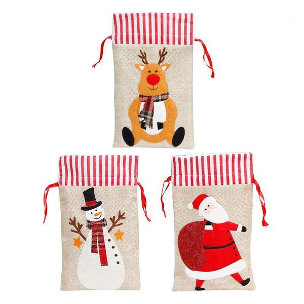 

christmas decorations linen embroidered tote bag candy bag/xmas decor/old man snowman deer/festival atmosphere scene arrangement/children&#0