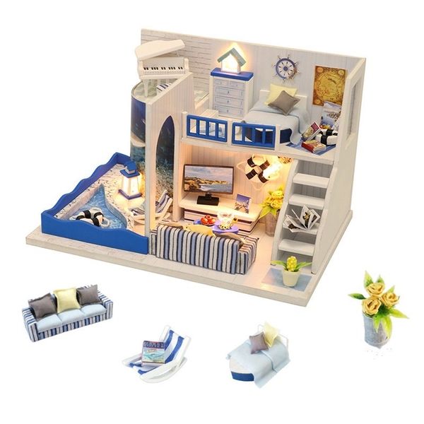 

3d dollhouse wooden miniatures diy tiny doll house furniture kit toys for children casette in legno casas en miniatura y200413