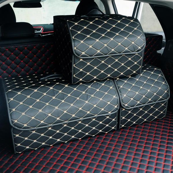 

car storage bag pu leather trunk organizer box bags folding car trunk stowing tidying portable boxes for suv auto accessorie